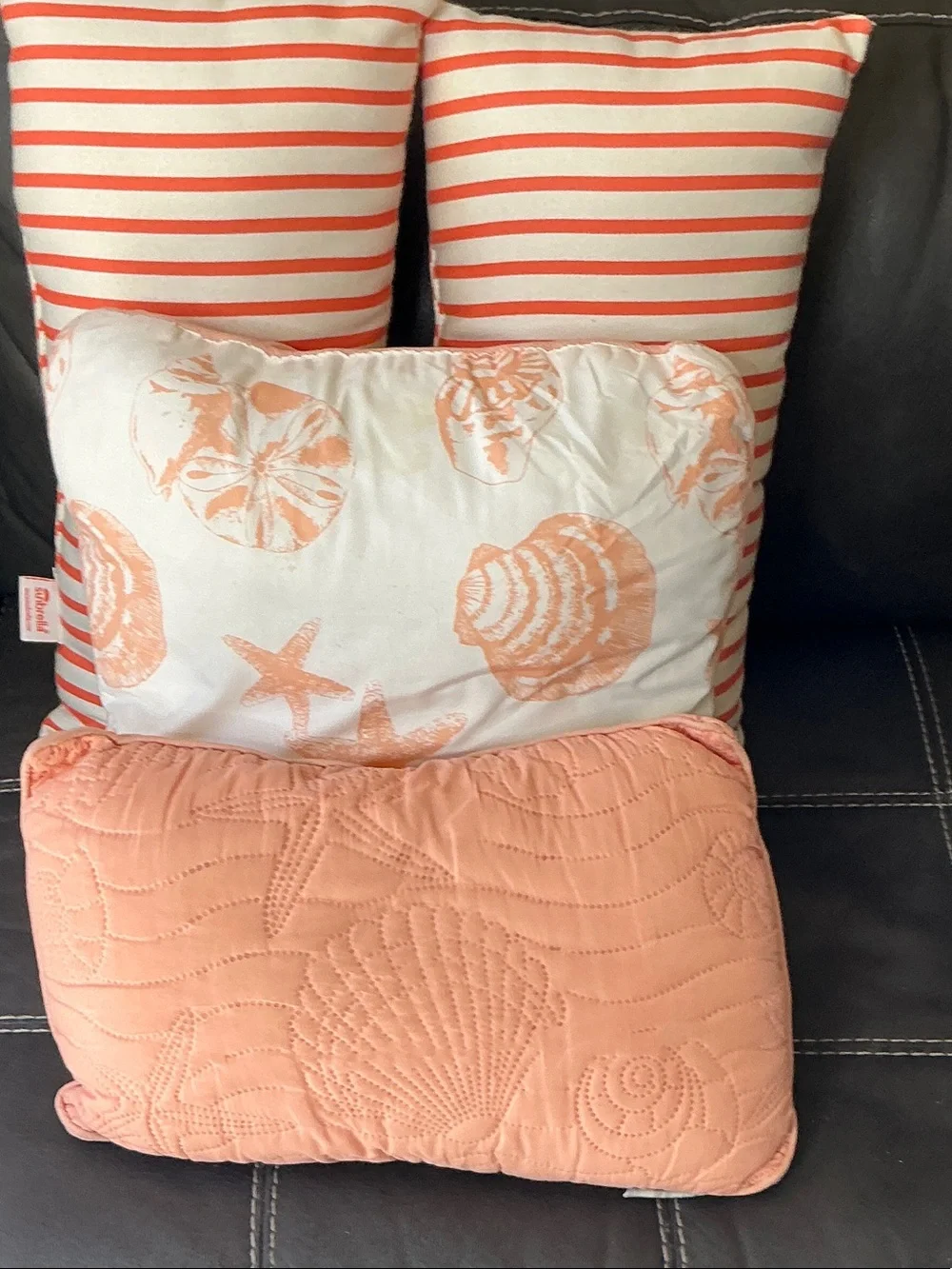 Sonoma Coral Striped and Shell Decorative Pillow Set